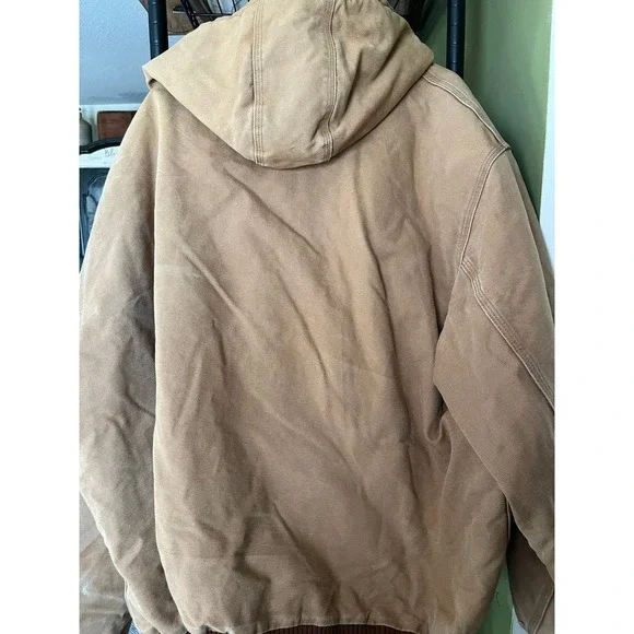 Carhartt Mens Full Zip‎ Hooded Jacket Sandstone Duck Active Work Coat - Picture 6 of 6